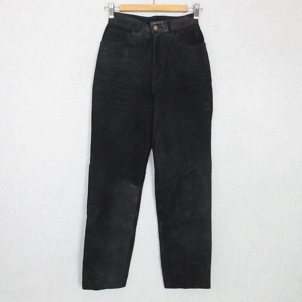 Studio Sieena Suede Leather Pants Womens 2 (26x28) Black High Waist Straight Leg